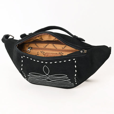 American Darling Handcrafted Black Genuine Suede Leather Hobo Bag with Boot Stitching ï¿½ Western Shoulder Bag