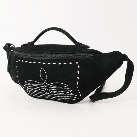 American Darling Handcrafted Black Genuine Suede Leather Hobo Bag with Boot Stitching ï¿½ Western Shoulder Bag