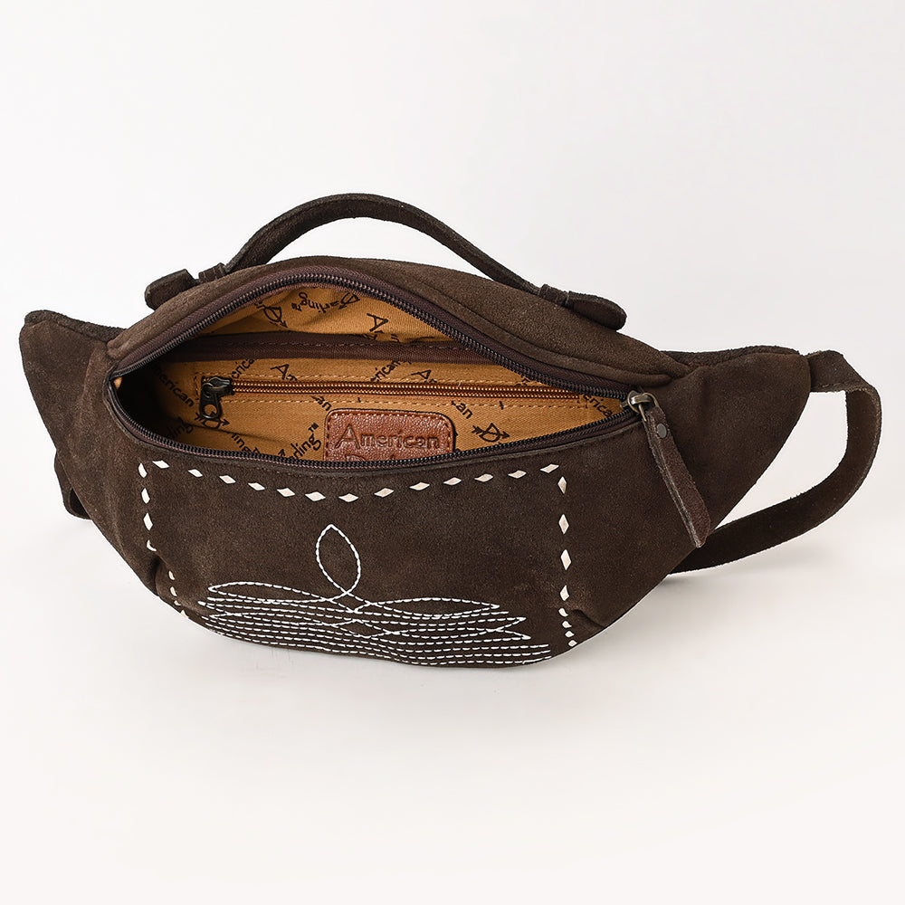 ADBG1618 Suede Fanny Bag with White Southwestern Stitching & Top Handle