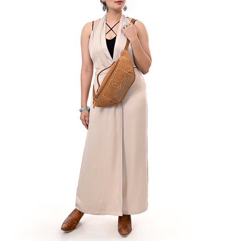 American Darling Western Genuine Suede Leather Fanny Pack with Boot Stitching ï¿½ Handmade Black Waist Bag