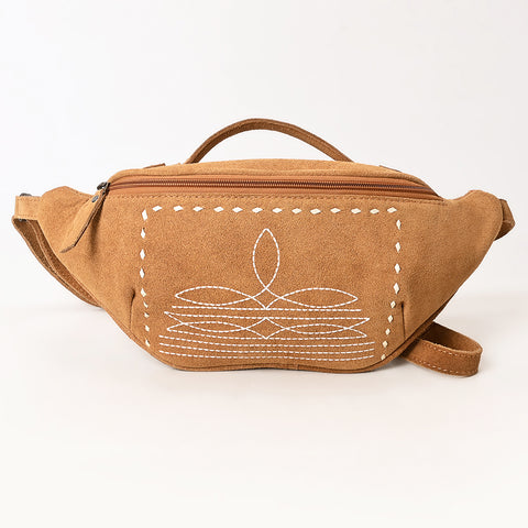 American Darling Western Genuine Suede Leather Fanny Pack with Boot Stitching ï¿½ Handmade Black Waist Bag