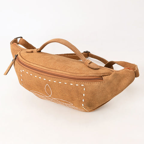 American Darling Western Genuine Suede Leather Fanny Pack with Boot Stitching ï¿½ Handmade Black Waist Bag