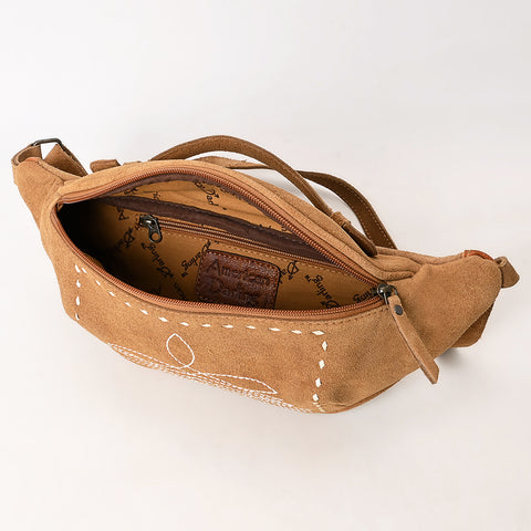 American Darling Western Genuine Suede Leather Fanny Pack with Boot Stitching ï¿½ Handmade Black Waist Bag