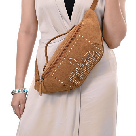 American Darling Western Genuine Suede Leather Fanny Pack with Boot Stitching ï¿½ Handmade Black Waist Bag