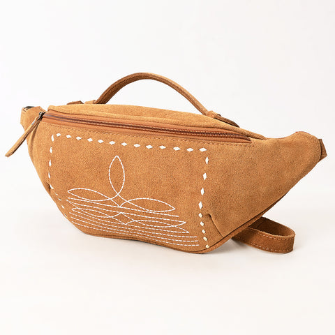American Darling Western Genuine Suede Leather Fanny Pack with Boot Stitching ï¿½ Handmade Black Waist Bag
