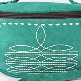 ADBG1618 Suede Fanny Bag with White Southwestern Stitching & Top Handle