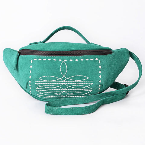 American Darling Western Genuine Suede Leather Fanny Pack with Boot Stitching ï¿½ Handmade Black Waist Bag
