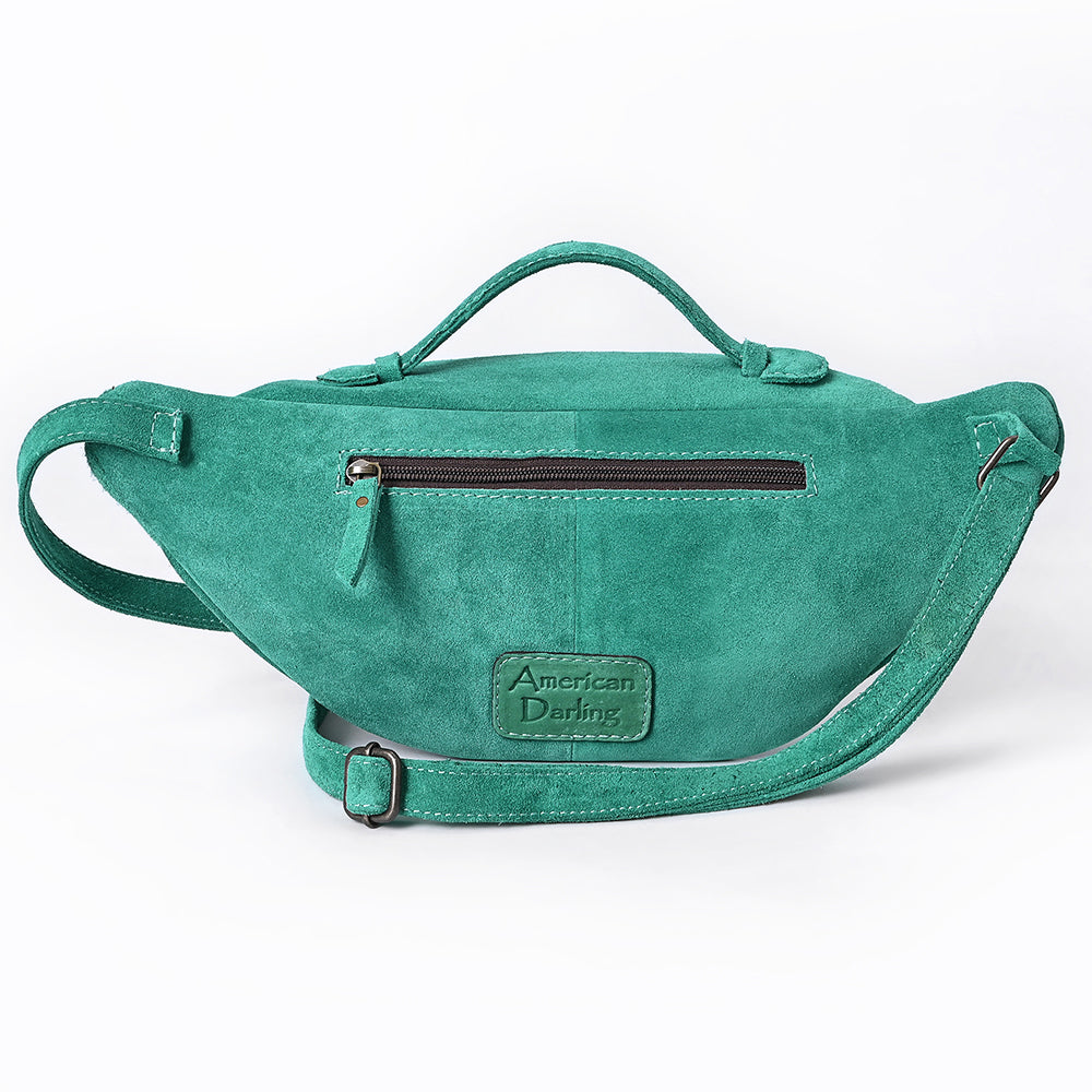 ADBG1618 Suede Fanny Bag with White Southwestern Stitching & Top Handle