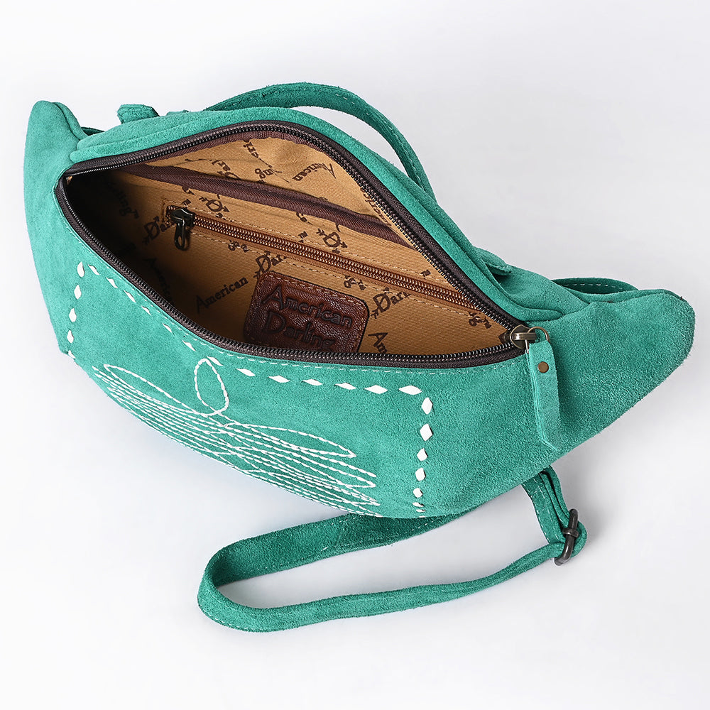 ADBG1618 Suede Fanny Bag with White Southwestern Stitching & Top Handle