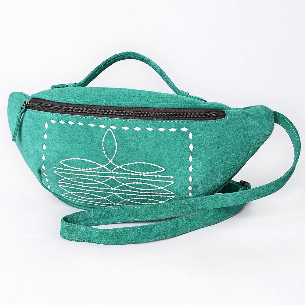 ADBG1618 Suede Fanny Bag with White Southwestern Stitching & Top Handle