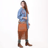 ADBG1620 Turquoise Accented Tooled Suede Leather Crossbody Bag - Western Fringe Purse by American Darling