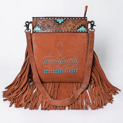 American Darling Western Genuine Suede Large Crossbody Bag with Fringe and Boot Stitch Detailing ï¿½ Genuine Leather