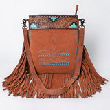 ADBG1620 Turquoise Accented Tooled Suede Leather Crossbody Bag - Western Fringe Purse by American Darling