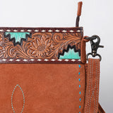 ADBG1620 Turquoise Accented Tooled Suede Leather Crossbody Bag - Western Fringe Purse by American Darling