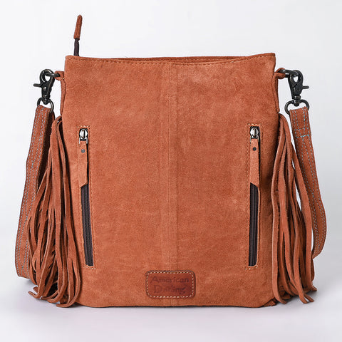 American Darling Western Genuine Suede Large Crossbody Bag with Fringe and Boot Stitch Detailing ï¿½ Genuine Leather