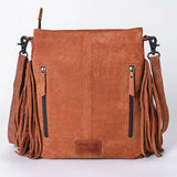 ADBG1620 Turquoise Accented Tooled Suede Leather Crossbody Bag - Western Fringe Purse by American Darling