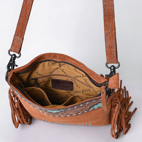 American Darling Western Genuine Suede Large Crossbody Bag with Fringe and Boot Stitch Detailing ï¿½ Genuine Leather