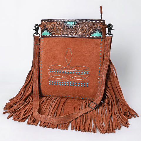 American Darling Western Genuine Suede Large Crossbody Bag with Fringe and Boot Stitch Detailing ï¿½ Genuine Leather