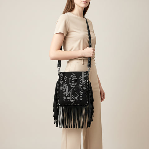 American Darling Western Leather Large Crossbody Bag with Fringe | Genuine Suede Handmade Purse