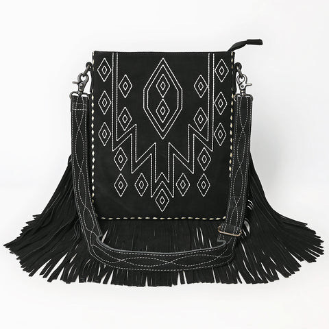American Darling Western Leather Large Crossbody Bag with Fringe | Genuine Suede Handmade Purse