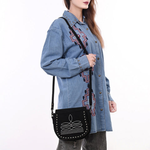 American Darling Western Black Suede Genuine Leather Crossbody Bag with Craftsmanship ï¿½ Handcrafted Design