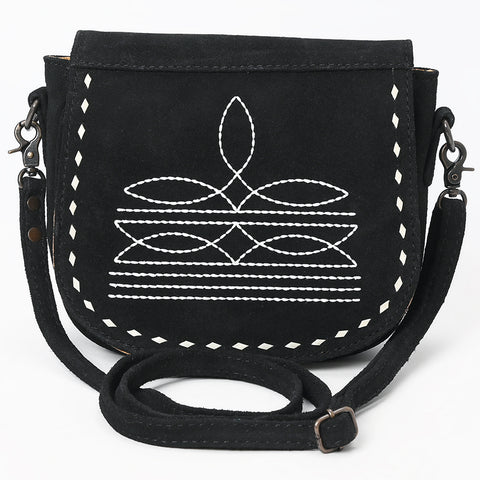 American Darling Western Black Suede Genuine Leather Crossbody Bag with Craftsmanship ï¿½ Handcrafted Design