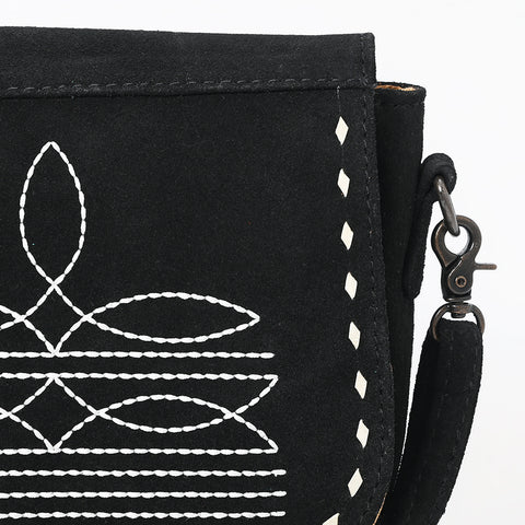 American Darling Western Black Suede Genuine Leather Crossbody Bag with Craftsmanship ï¿½ Handcrafted Design