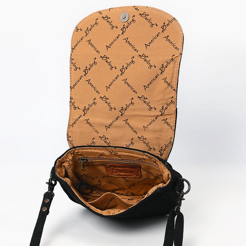 American Darling Western Black Suede Genuine Leather Crossbody Bag with Craftsmanship ï¿½ Handcrafted Design