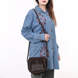 ADBG1622 Suede Flap Crossbody Bag with White Southwestern Stitching