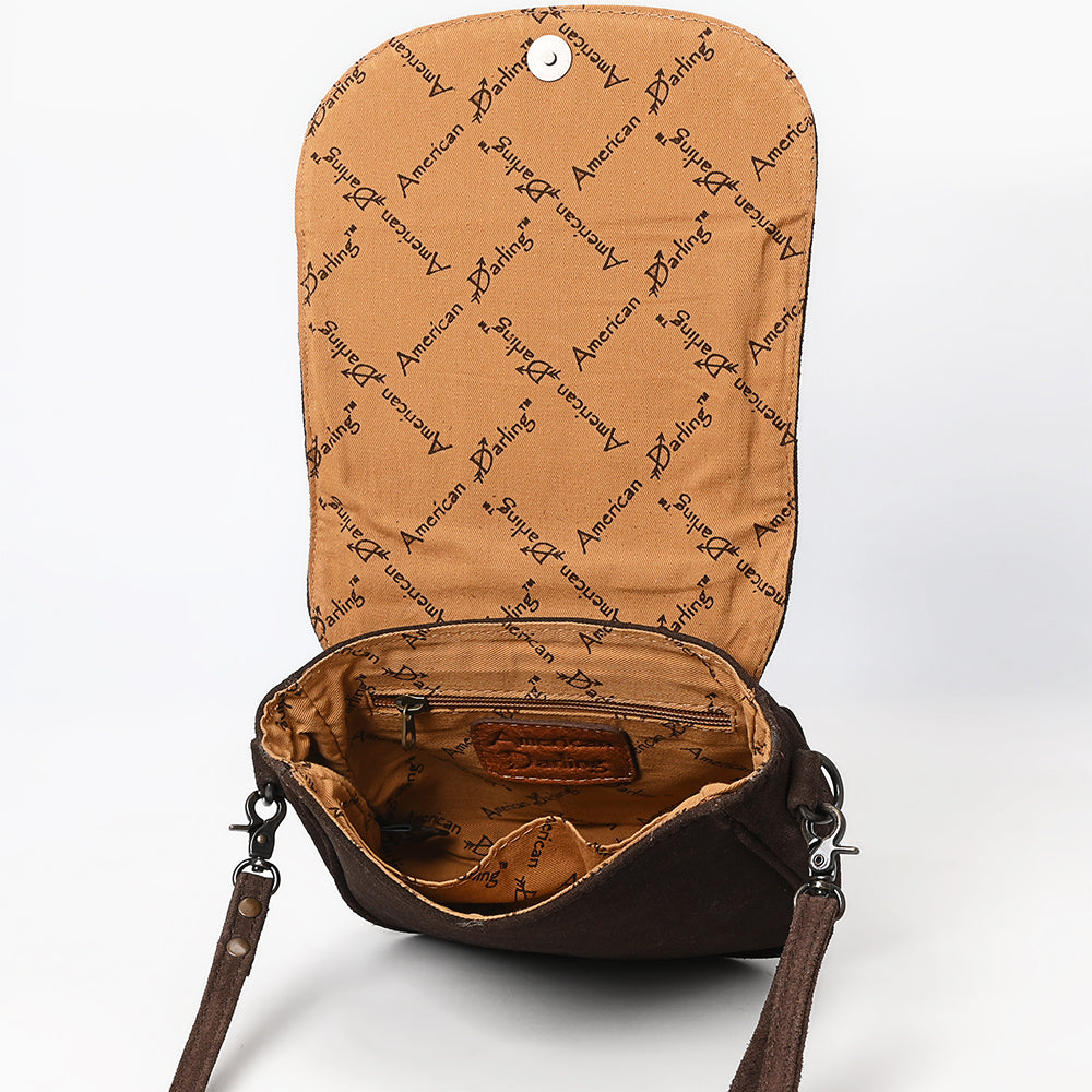 ADBG1622 Genuine suede Flap Crossbody Bag with White Southwestern Stitching