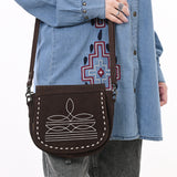 ADBG1622 Suede Flap Crossbody Bag with White Southwestern Stitching