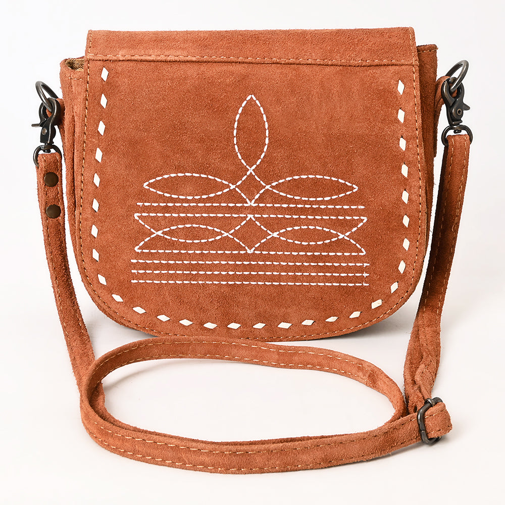 ADBG1622 Genuine suede Flap Crossbody Bag with White Southwestern Stitching