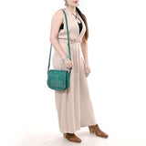ADBG1622 Suede Flap Crossbody Bag with White Southwestern Stitching