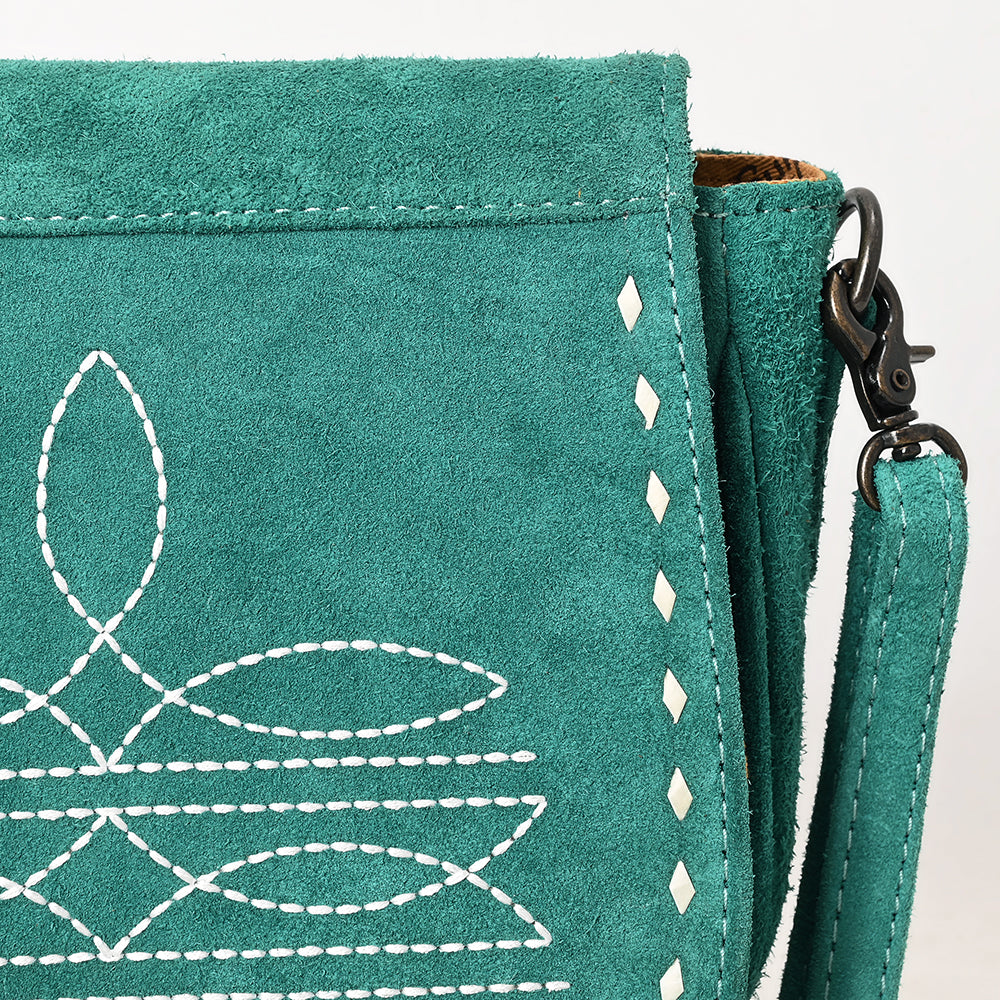 ADBG1622 Genuine suede Flap Crossbody Bag with White Southwestern Stitching