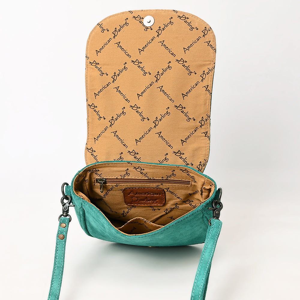 ADBG1622 Genuine suede Flap Crossbody Bag with White Southwestern Stitching