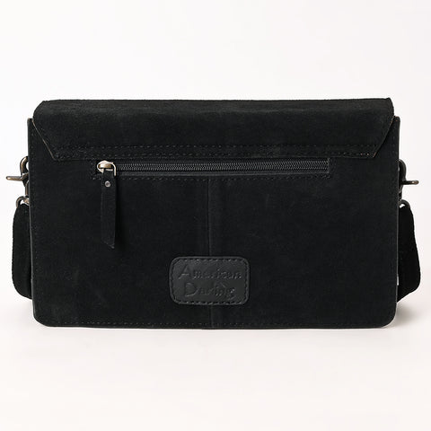 American Darling Black Western Genuine Suede Leather Envelop Bag with Hand-Tooled Detailing