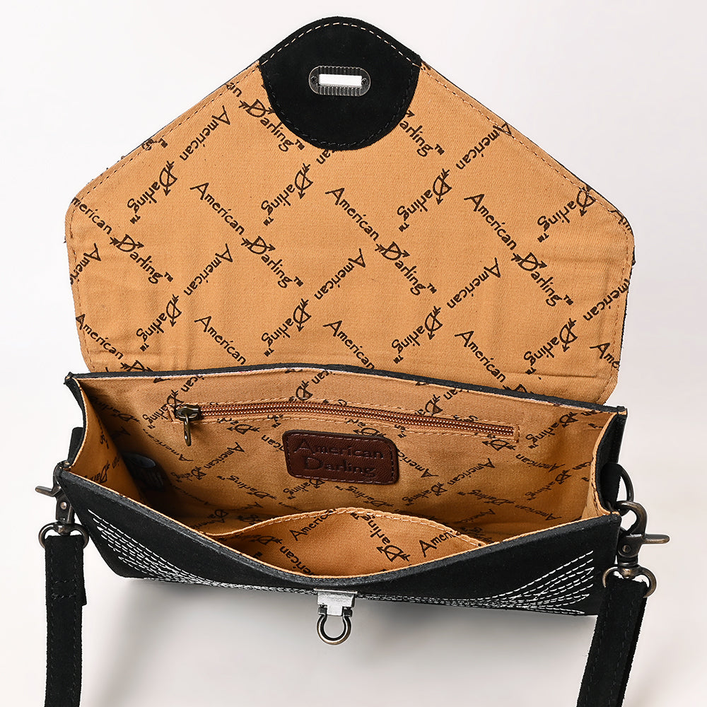 ADBG1623A Western Floral Tooled Leather Envelope Bag - Black Suede Envelope by American Darling