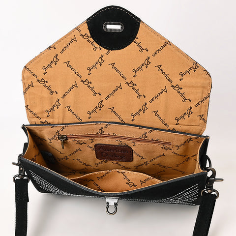 American Darling Black Western Genuine Suede Leather Envelop Bag with Hand-Tooled Detailing