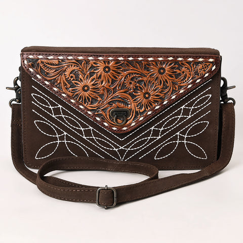 American Darling Western Genuine Suede Leather Envelop Bag with Hand-Tooled Detailing