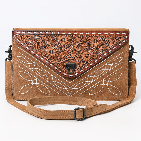 American Darling Western Genuine Suede Leather Envelop Bag with Hand-Tooled Detailing