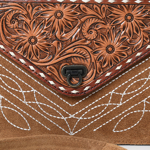 American Darling Western Genuine Suede Leather Envelop Bag with Hand-Tooled Detailing