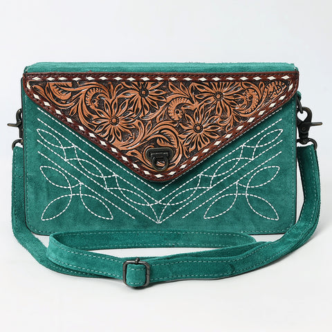 American Darling Western Genuine Suede Leather Envelop Bag with Hand-Tooled Detailing