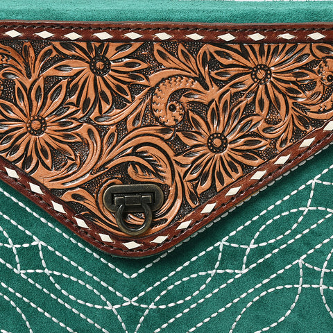 American Darling Western Genuine Suede Leather Envelop Bag with Hand-Tooled Detailing
