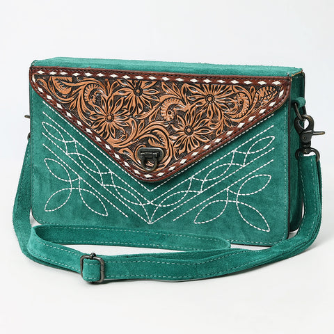 American Darling Western Genuine Suede Leather Envelop Bag with Hand-Tooled Detailing