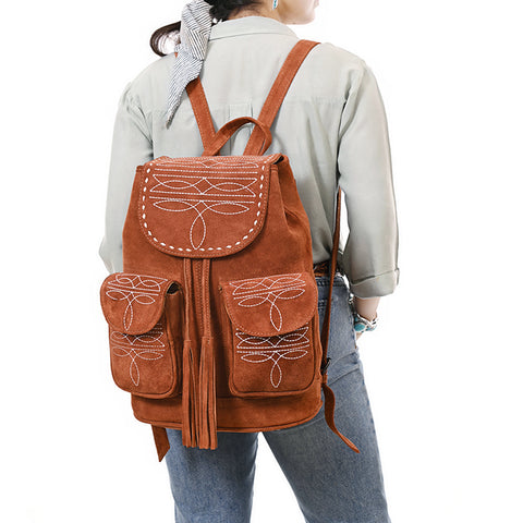 American Darling Western Genuine Suede Leather Backpack Bag with Craftsmanship and Boot-Stitched Accents