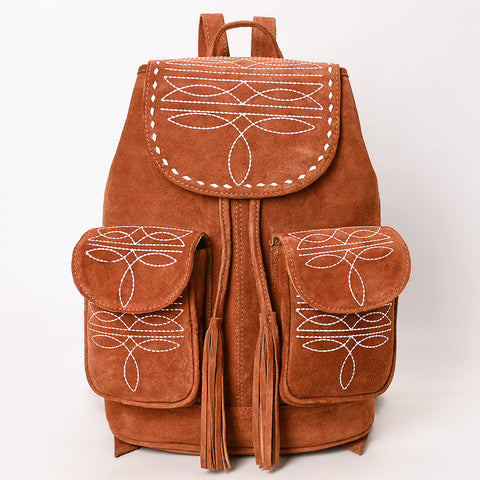 American Darling Western Genuine Suede Leather Backpack Bag with Craftsmanship and Boot-Stitched Accents