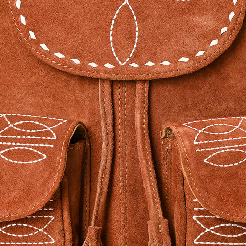 American Darling Western Genuine Suede Leather Backpack Bag with Craftsmanship and Boot-Stitched Accents