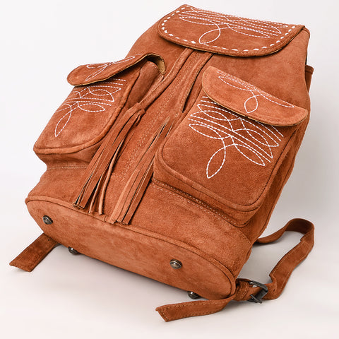 American Darling Western Genuine Suede Leather Backpack Bag with Craftsmanship and Boot-Stitched Accents