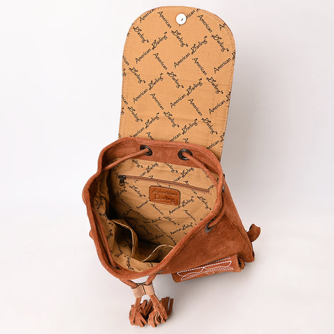 American Darling Western Genuine Suede Leather Backpack Bag with Craftsmanship and Boot-Stitched Accents
