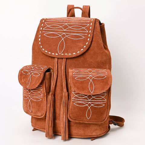 American Darling Western Genuine Suede Leather Backpack Bag with Craftsmanship and Boot-Stitched Accents